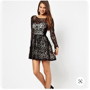 Brand New with Tag - Lipsy Black Lace Mini Dress Size 4